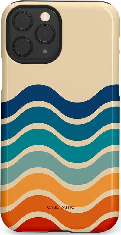 Casetastic hoesje geschikt voor Apple iPhone 11 Pro - Dubbellaagse bescherming - Nostalgische golven - Fashion Case - Zand Petrol Rood Oranje