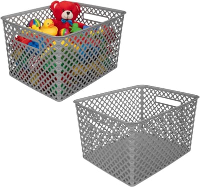 Storage Solutions Kast Opbergmand - 2x - van kunststof - grijs - 30 x 37 x 21 - 19 liter - organizer box
