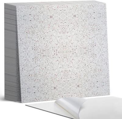 Coloray Plaktegels - Natuursteen textuur Zelfklevende Tegels - 20 cm x 20 cm - Wit Plaktegels - 20 stuks - Vierkant PVC Tegels - Plaktegels Badkamer - Plaktegels Vloer - Vinyl Tegels - Wandtegel Zelfklevend