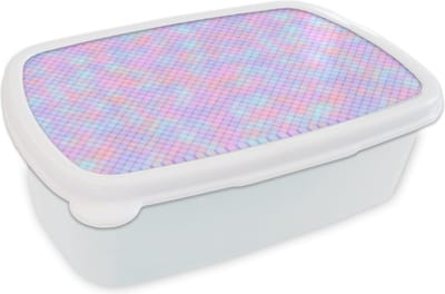 Broodtrommel Wit - Lunchbox - Brooddoos - Design - Geometrie - Roze - 18x12x6 cm - Volwassenen