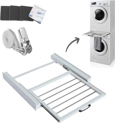 Dastium Home - Stapelkit Voor Wasmachine En Droger - Witte Stapelkit Met Droogrek - Tussenstuk Met Uitschuifbare Handdoekhouder - Wit