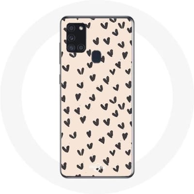 Samsung Galaxy A21S hoesje Zwarte harten abstracte textuurachtergrond