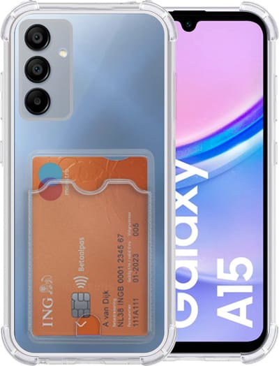 Transparant hoesje met Pasjeshouder geschikt voor Samsung Galaxy A15 - Shock Proof Case - Kaarthouder