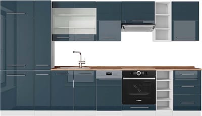 Vicco Fame-Line Complete keukeneenheid – 355 cm, WB Eik Donkerblauw hoogglans/wit