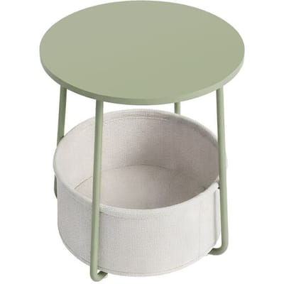 Ochama Bijzettafel, Ronde Bijzettafel met Stoffen Mand, voor Woonkamer Slaapkamer, Nachtkastje, Moderne Stijl, Groen