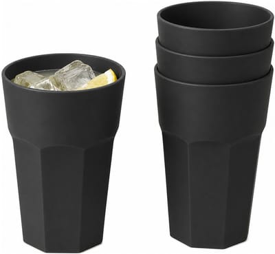 Plasticforte onbreekbaar drinkglas - 4x - kunststof - zwart - 520 ml - drinkglazen - lichtgewicht - 9 x 13 cm - stapelbaar