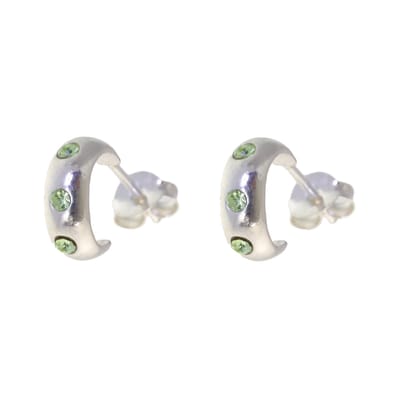Behave – Oorbellen – 925 Sterling Zilveren Kleine Oorring met Groene Kristal steentjes