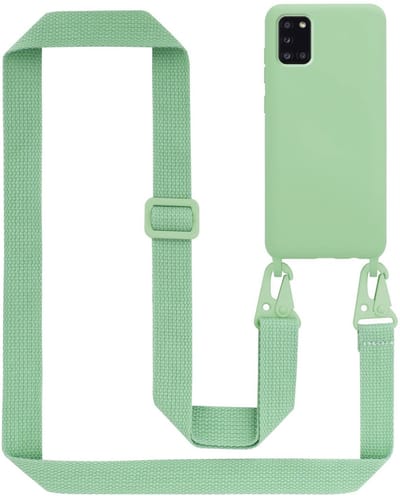 Cadorabo Mobiele telefoon ketting geschikt voor Samsung Galaxy A31 in LIQUID LICHT GROEN - Silicone beschermhoes met lengte verstelbare koord riem