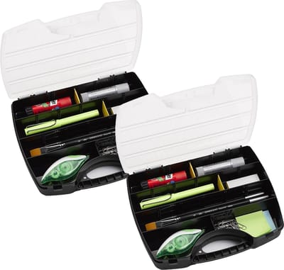 Plasticforte Opbergkoffertje/opbergdoos/sorteerbox - 2x - 13-vaks - kunststof - zwart - 25 x 21 x 4 cm