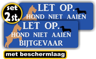 Jerma - Hond niet aaien bijtgevaar - Stickers - 2 st - 18x7cm - Zelfklevend - Weerbestendig - Vinyl