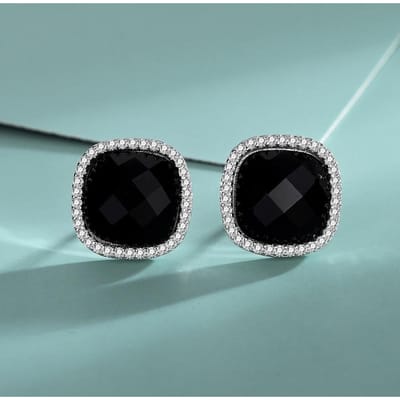 Boucles d'oreilles à tige en argent sterling S925 avec cristaux et diamants pour femmes, simples, tendance, carrées noires, tempérament, personnalité, Netflix black