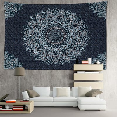 Blauwe Bloem Mandala Wandkleed Muurdecoratie Kunst Boheems Hippie Tapijten Psychedelische Hekserij Woonkamer Huisdecoratie 95x70CM gray
