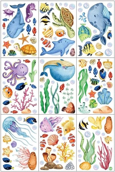 9 vellen zomerthema raamstickers - oceaanthema voor glas - kleurrijke dieren - venster - dubbelzijdige statische stickers - raamdecoraties - babyshower - feestbenodigdheden