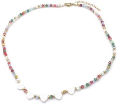 Ketting - verstelbaar - sieraad - accessoire - RVS - stainless steel - 39+5cm - goudkleurig - multicolor - hartjes - kralen - cadeau - geschenk - feest – feestdagen – valentijn – cadeau