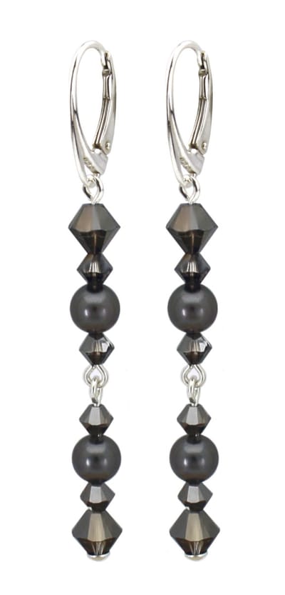 ARLIZI 2191 Oorbellen parel Swarovski kristal antraciet - sterling zilver - 6,5 cm