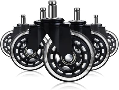 Stoelwielen Set - Zwenkwielen Rubber - Vloer Beschermen - 360 Graden Draaibaar - 3 Inch - Zwart