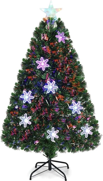 COSTWAY Kunstkerstboom, 90/120/150/180 cm, met glasvezelkleurwisselaar en sterpunt, dennenboom, pvc-naalden, ideaal voor thuis, kantoor, winkels en hotels, groen (120 cm) [Energieklasse F]