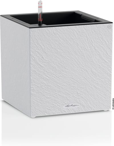 LECHUZA CANTO Slatestone 30 low - Plantenbak - met uitneembare binnenbak - met bewateringssysteem - ALL-IN-ONE set met LECHUZA-PON - lichtgrijs