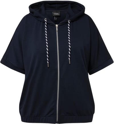 Ulla Popken - Dames - Hoodie-jas oversized capuchon elastische zoom - Marine - Maat 42+