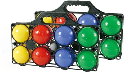 2x Jeu de boules sets 8 gekleurde ballen/1 but - Kaatsbal - Petanque - Cochonnette - Boulen - Sportief/actief buitenspeelgoed