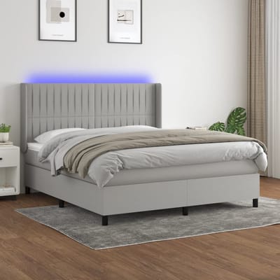 vidaXL - Boxspring - met - matras - en - LED - stof - lichtgrijs - 180x200 - cm