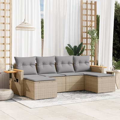 vidaXL - 6-delige - Loungeset - met - kussens - poly - rattan - beige