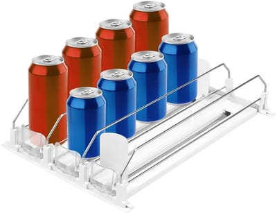 Dailygoods - Blikjesdispenser voor koelkast, opbergbak, organizer, flessen, koelkast, automatisch, 3 rijen, 31 cm, compacte drankhouder, verstelbare schuif, voor keuken, kantoor, restaurant, pantry