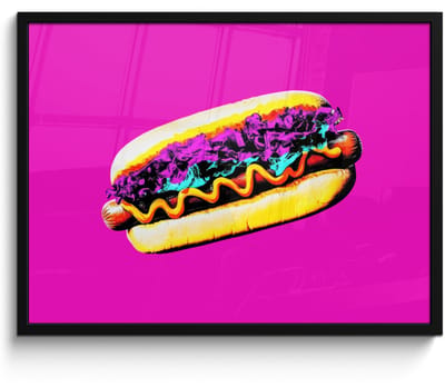 Poster in lijst - Fotolijst 80x60 cm - Posters - Hotdog - Roze - Retro - Posterlijst zwart - Decoratie - Wanddecoratie woonkamer - Muurdecoratie slaapkamer