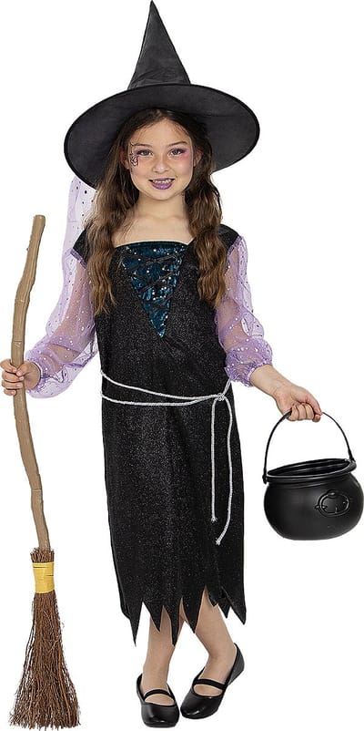 FUNIDELIA Klassiek Heks kostuum voor meisjes - Maat: 97 - 104 cm - Zwart