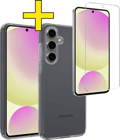 Hoesje - Met Screenprotector - Geschikt voor Samsung Galaxy S24 FE - Sterk & Shockproof - Back Cover - Siliconen Case - Telefoon Hoes - Telefoonhoesjes - Transparant