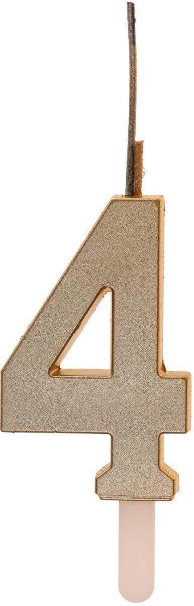 Cijferkaars 4 - Goud - DUO (2 type kaarsjes)