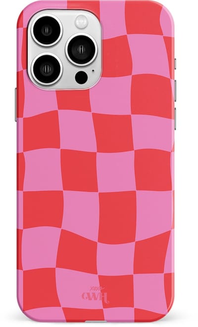 xoxo Wildhearts Drunk In Love - Single Layer - Hoesje geschikt voor iPhone 13 Pro Max hoesje - Blokjes print roze - Shockproof case - Beschermhoesje geschikt voor iPhone 13 Pro Max case - Roze