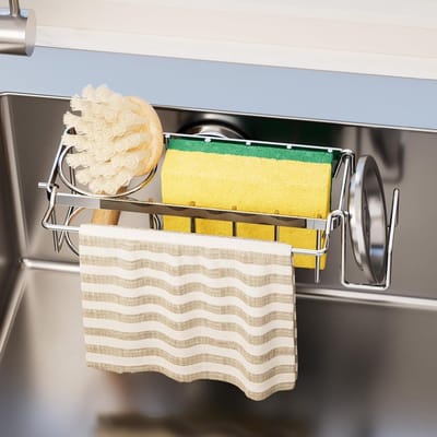 4-in-1 Afwasbak Spons Houder met Sterke Zuignap voor Keukenopslag van Doek, Borstel en Stopper - Ideaal voor Organisatie en Ruimtebesparing