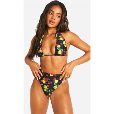 boohoo Dames Fruitprint Hipster Bikini-slip | Zwart | Maat: 34