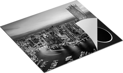Chefcare Inductie Beschermer Dubai Haven met de Stad - Zwart Wit - 60x50 cm - Afdekplaat Inductie - Kookplaat Beschermer - Inductie Mat