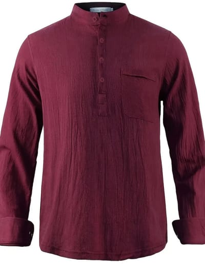 Livano Linnen Blouse Heren - t shirt - Polo - Overhemd - Shirt - Zomer - Ibiza Stijl - Bordeauxrood - Maat S