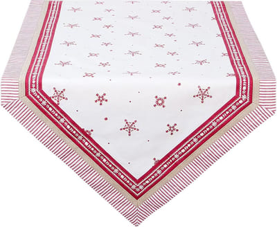 Clayre & Eef Tafelloper BOW65 50*160 cm - Rood 100% Katoen Tafelkleed Loper Tafeltextiel