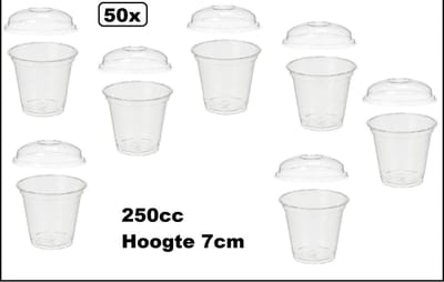 50x Saladebeker 300cc met dome deksel hoogte 10cm -  gezond thema feest festival thuis sport