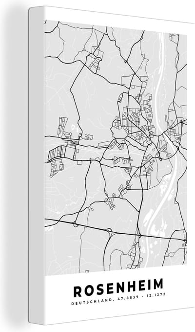 Canvas Schilderij Kaart - Rosenheim - Duitsland - Plattegrond - Stadskaart - 20x30 cm - Wanddecoratie
