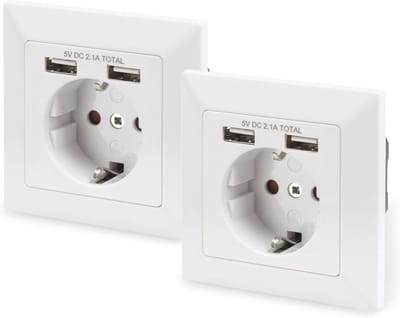 Inbouwcontactdoos met USB-A lader - 2 x USB-aansluitingen - 5V/2.1A - Zuiver wit
