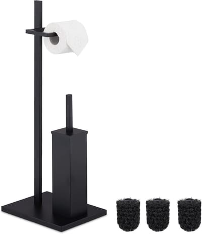 Famanu – Staande toiletaccessoires set met toiletrolhouder en wc-borstel, roestvrij staal, zilverkleurig