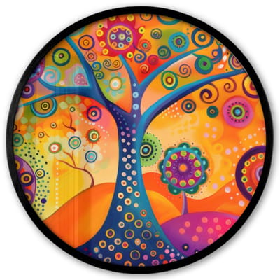 Poster in lijst Rond - Fotolijst 40x40 cm - Posters - Boom - Levensboom - Abstract - Kleurrijk - Ronde posterlijst zwart - Decoratie - Wanddecoratie woonkamer - Muurdecoratie slaapkamer
