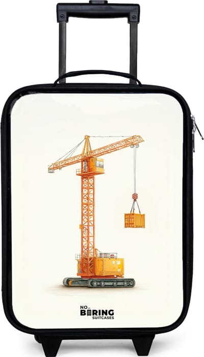 NoBoringSuitcases.com® - Kinderkoffer jongen - Kindertrolley meisje - Torenkraan - Getekend - Oranje - Koffer kind lichtgewicht - Reiskoffer trolley voor kinderen - Koffertje met lichtgevende wieltjes - Rolkoffer zwart
