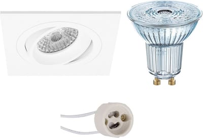 LED Spot Set - LEDVANCE Parathom PAR16 940 36D - Proma Borny Pro - GU10 Fitting - Dimbaar - Inbouw Vierkant - Mat Wit - 3.4W - Natuurlijk Wit 4000K - Kantelbaar - 92mm