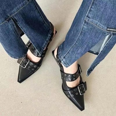Puntige Mary Jane schoenen voor dames Zomermodel met rok Kleine leren schoenen Retro dikke enkele schoenen voor dames 42 zwart