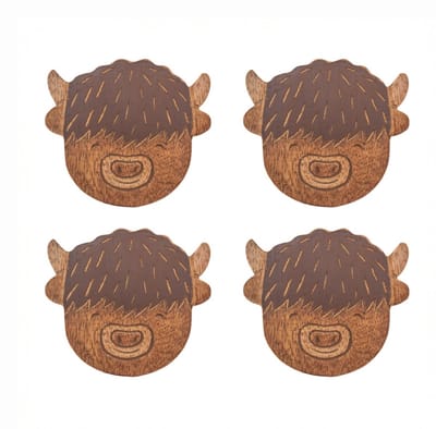 Sass & Belle - Highland Cow - Onderzetters - 4 Stuks