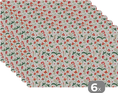 Placemat - Placemats kunststof - Zomer - Bloemen - Patronen - 45x30 cm - 6 stuks - Hittebestendig - Anti-Slip - Onderlegger - Afneembaar
