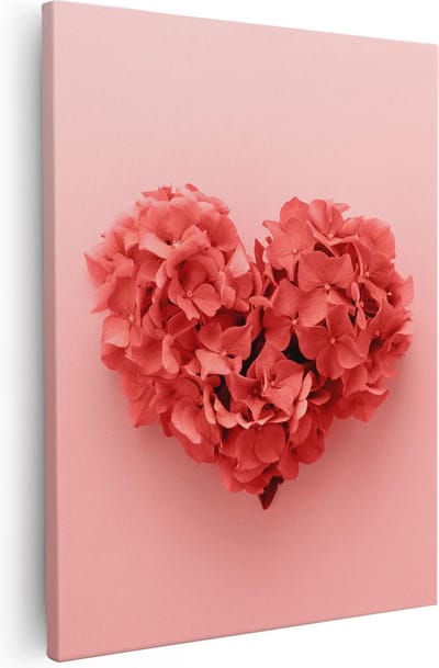 Artaza Canvas Schilderij Hart Bloemen - 40x50 cm - Muurdecoratie Roze Bloemen - Schilderijen Op Canvas Liefde