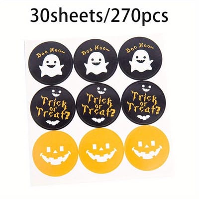 Lot de 30 feuilles/270 autocollants ronds émoticônes amusants et mignons de Noël, pour emballage cadeau, décorations de fête de Noël 30sheets black