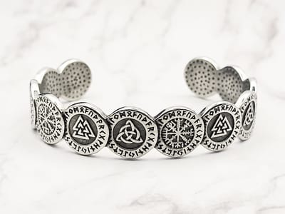 Mei's - Viking Nordic Signs - armband heren - RVS zilver - polsmaat 16,5-17,5 cm